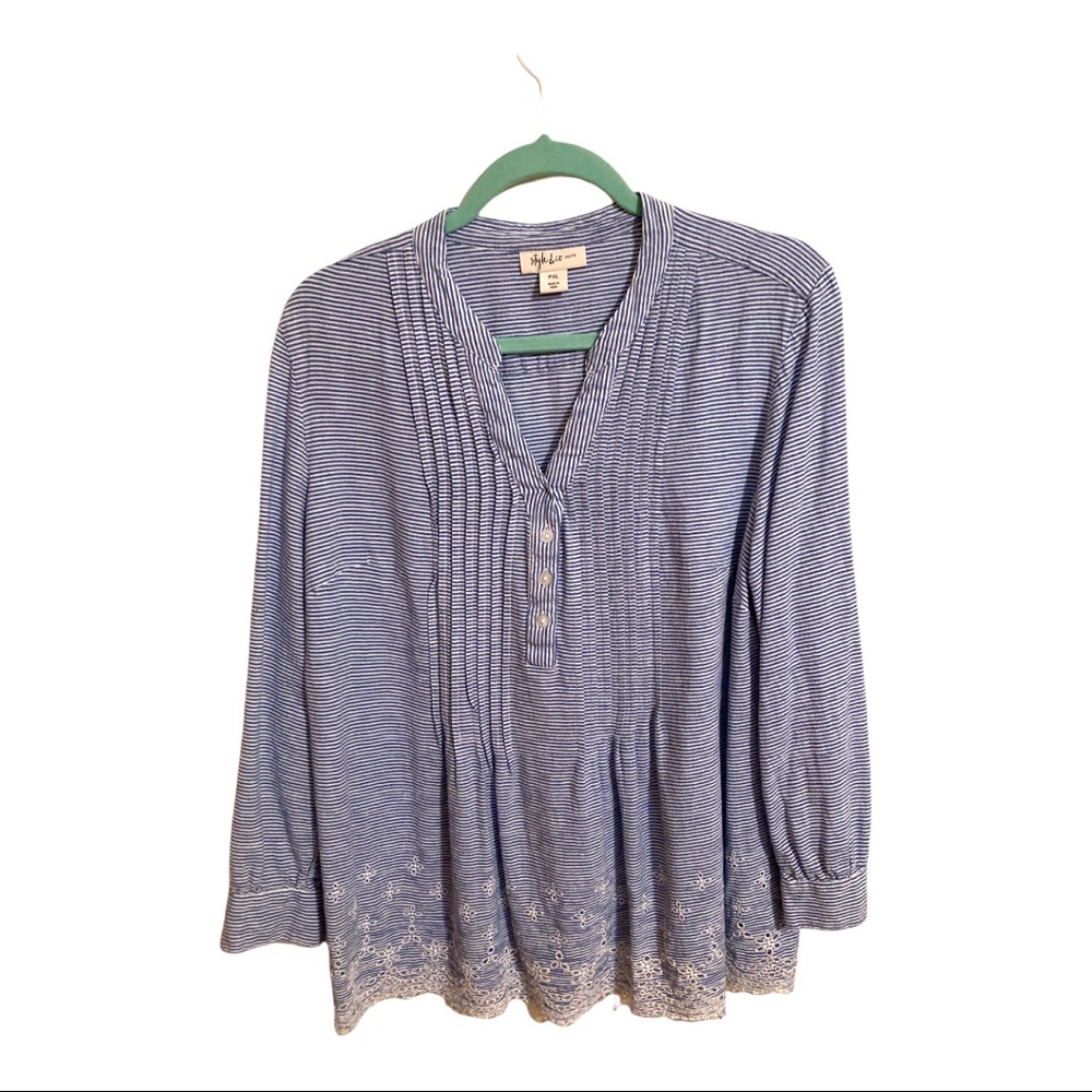 Style & Co striped eyelet embroidered top size PXL